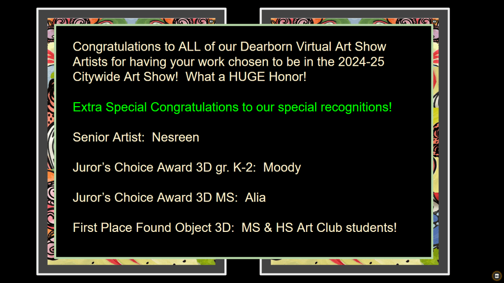 Art show Virtual Winners from the City wide art show!